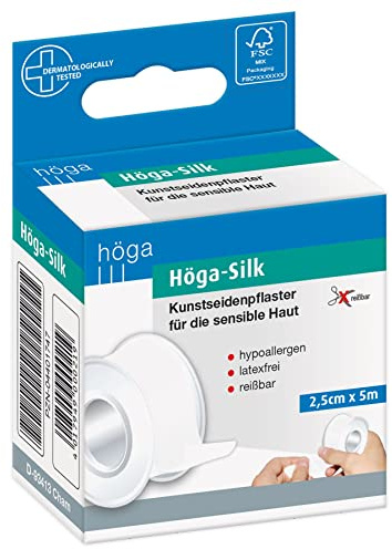 Höga-Silk Kunstseidenpflaster, für die empfindliche Haut - 2,50 cm x 5 m – längs- und quer reißbar, hypoallergen, 2er-Pack.