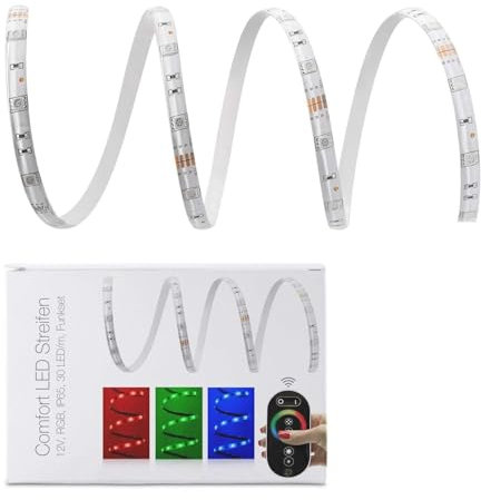 20m LED Strip Light - 12V LED Streifen IP65 RGB 30 LED/m Funk-SET & Netzteil, dimmbar, mit Fernbedienung, selbstklebend
