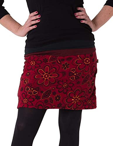 Vishes - Alternative Bekleidung - Warmer Fleece Rock mit aufgestickten Blumen rot 46