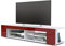 Vladon Mueble TV Movie, Cómoda TV con 4 Compartimentos Abiertos y Franjas Decorativas, Blanco Mate/Burdeos de Alto Brillo (134 x 29 x 39 cm)