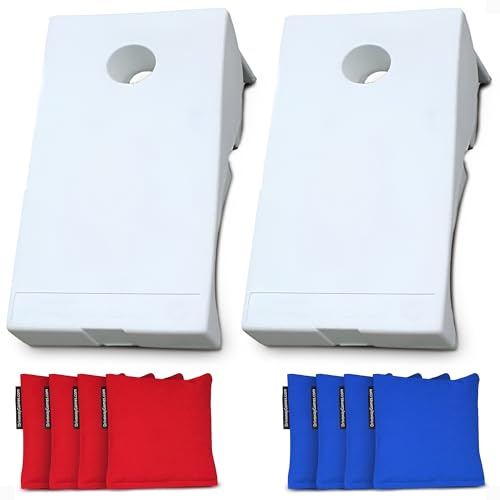 Driveway Games Cornhole Yard Game Set with 2 Target Boards and 8 Bean Bags, White - Indoor and Outdoor Family Activity for Beach, Lawn, Picnic, and Backyard
