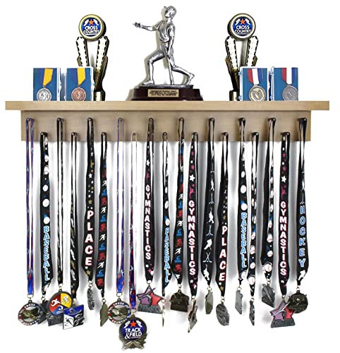 Medaillenhalter, 60 cm, Premium-Medaillenaufhänger und Trophäenregal, Mehrzweck-Trophäen- und Medaillenhalter für Medaillen, Plaketten, Bilder, Trophäen und mehr, Massivholz