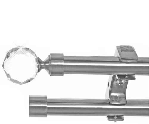 BASIT Gardinenstange Deckenmontage 2 läufig 360cm lang Edelstahl Look Metall Gardinenstange 2 läufig Deckenbefestigung Ø20mm I 120-600cm wählbar D60 RR