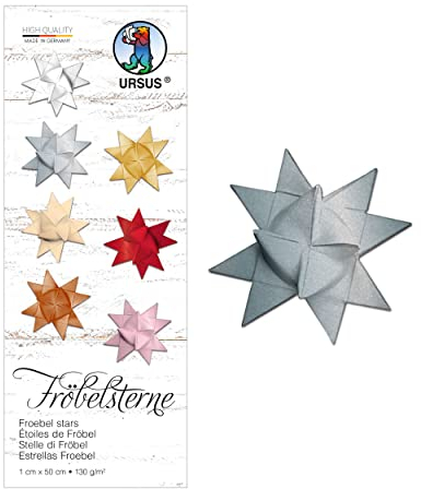 Ursus 3200089 - Papierstreifen für Fröbelsterne, silber, aus Tonzeichenpapier 130 g/qm, ca. 1 x 50 cm, 100 Streifen für ca. 25 Sterne, Bastelklassiker zur Weihnachtszeit