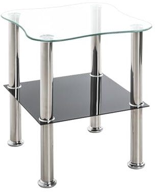 HAKU Möbel Table d'appoint Acier INOX, Noir, INOX, Verre trempé, Verre trempé - Dim.: L 40 cm x H 47 cm x P 40 cm, Style: Modern