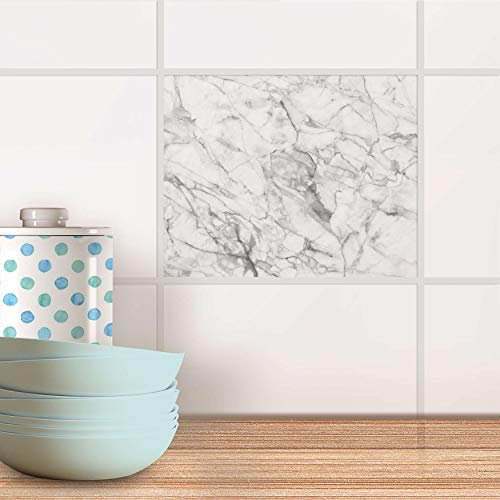 Fliesenmosaik für Bad und Küche I Fliesen-Sticker Aufkleber selbstklebend I Fliesen verschönern - Fliesentattoo für Küchen- und Badfliesen I Design: Marmor weiß