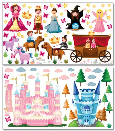 Wandkings Prinzessinnen Welt Wandsticker Megapack Set, 100 Aufkleber, Gesamtfläche 260 x 70 cm