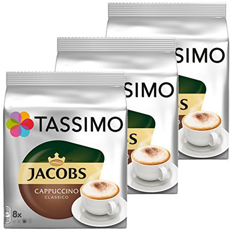 Tassimo Jacobs Cappuccino, Rainforest Alliance Vérifié, Lot de 3, 3 x 16 T-Discs (8 Portions)