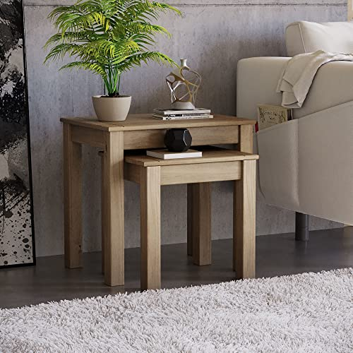 Vida Designs Panama Nest of 2 Tables Unit Solid Pine Modern Side Lamp Living Room Furniture