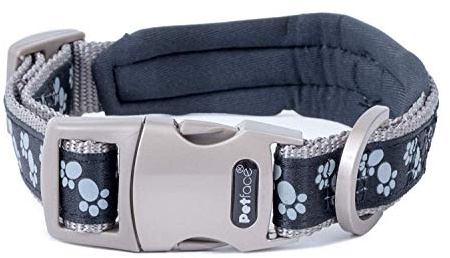 Petface Signature Padded Dog Collar, Medium, Black & Grey Paws (Pack of 1) | Durable Material, Comfortable Fit, Strong Clip, Stylish Design, Easy to Use