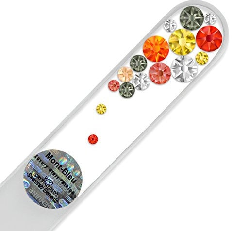 Mont Bleu Crystal Nail File with Swarovski Elements, Hand Made, Czech Tempered Glass, Lifetime Guaranty, in Suede Sleeve (Fireopal)