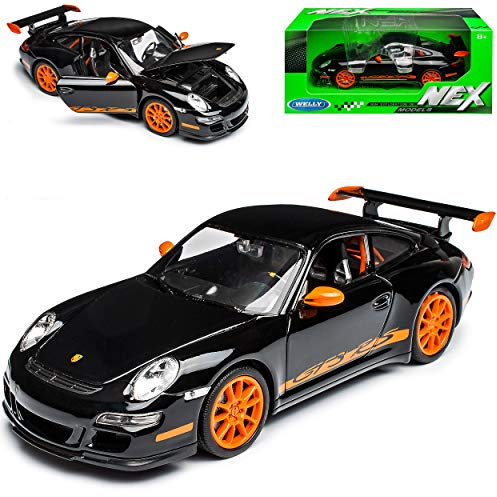Welly Porsche 911 997 GT3 RS Schwarz mit Orange 2004-2011 1/24 Modell Auto