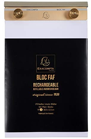 Exacompta 12113E Schreibblock FAF blanko 170 Blatt , 18,5 x 11,5 cm, mikroperforiert, ideal für Ihre Notizen, Retro-Design mit zeitloser Eleganz, endlos auswechselbar und nachfüllbar