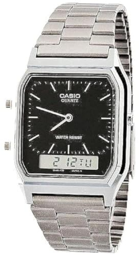 Casio AQ-230A-1D Dual Time Watch - Silver and Black With Digital Display - One Size
