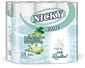 Nicky Elite White 3 Ply Quilted Toilet Rolls (18) - Pack of 2