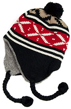 Mütze gefüttert mit Plüsch, sehr warm, große Größe, ca. 60 cm, XL, peruanischer Trapper, kalt, Winter, Herren, Damen, Ski, Schnee, Ref: 2800, Schwarz / Rot, 58