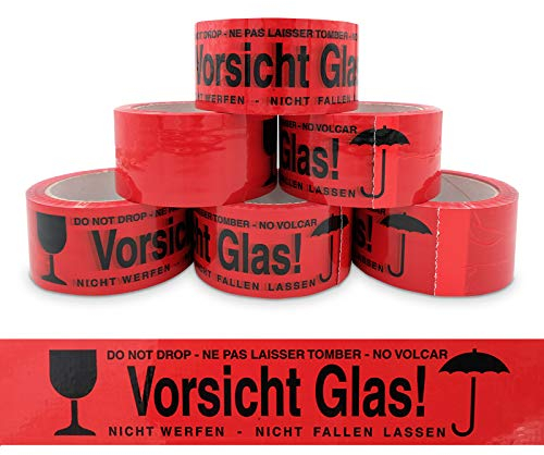 verpacking 6x VORSICHT GLAS Klebeband rei? fest normal abrollend, 48 mm x 66 lfm