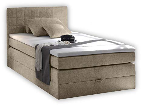 Stella Trading HAWAII 2 Boxspringbett 140x200 mit Bettkasten, Sand - Bequemes Bett mit 7-Zonen-Federkern Matratze H2-H3 & Komfortschaum Topper - 141 x 107 x 209 cm (B/H/T)