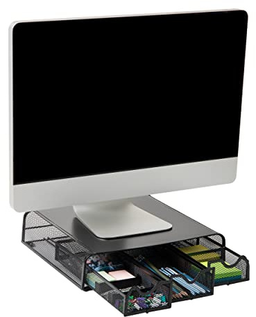Mind Reader 'Perch' PC Laptop Supporto iMac Monitor e Organizer da scrivania Black Metal Mesh