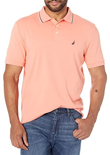 Nautica Classic Fit Short Sleeve Dual Tipped Collar Polo Shirt, Corail pâle, XL Homme