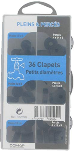 COMAP Coffret de 36 clapets pleins et percés d'étanchéité pour robinet - Petits diamètres : 11x5, 12x5, 13x6, 4x14x5, 4x15x5, 4x16x5 - Joint pour robinet - S279502