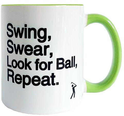 Worry Less Design Funny Swing Swear Mug - 330ml Ceramic Golf Mug - Gift for Golfer - Golf Presents