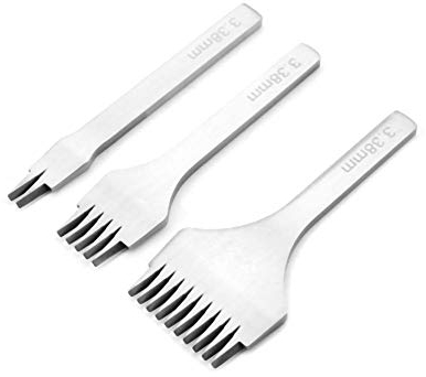 3pezzi Strumenti di Punzonatura Punzoni Pelletteria Set di Punzonatura Artigianale in Pelle 2/5/10 Dente in Acciaio Bianco Scalpelli da Cucire Allacciatura per l'artigianato di Pelle (3.38mm)