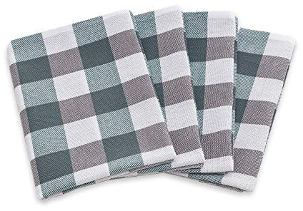 Zestri 4er-Set Geschirrtücher - Made IN EU - 100% Baumwolle - Kariert Geschirrhandtücher Saugstark Petrol | 50 x 70 cm