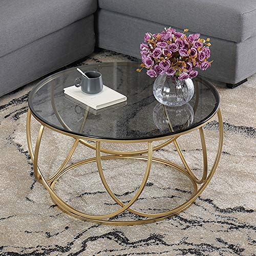 JHBW Table Basse, Table Basse en Verre trempé en Fer forgé, Petite Table Ronde de qualité Commerciale Moderne, adaptée au Salon, à la Chambre à Coucher et sur Un Balcon (60cm)