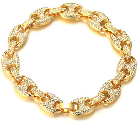Halukakah Goldkette Herren Iced Out,18 Karat Echt Gold Vergoldete Männer Armband,Goldenes,Miami Kaffeebohnenkette,20cm,Geschenk für Mann