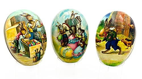 Nestler 3er Set Große Ostereier zum Befüllen - Handgemachte Eier aus Pappe in verschiedenen Größen - Wunderschönes Motiv Festtagszeit - Liebevolles Ostergeschenk (18cm)