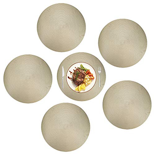 RZKJ-SHOP Tischset, rund, Untersetzer, Vinyl, rutschfest, geflochten, strapazierfähig, für Hochzeit, Abendessen, Restaurant, Hotel, 38 cm (6 Stück)