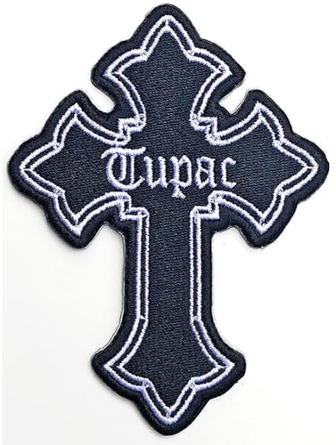 2pac Tupac Patch Cross Logo Nue offiziell Schwarz Embroidered woven iron on Taglia unica