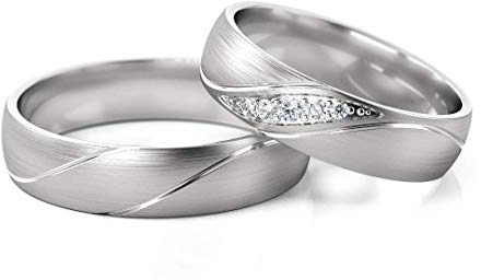 JC Trauringe Silber 925 Paarpreis Eheringe Silber I Verlobungsringe Silber breit 5,0 mm I Partnerringe mit Gravur in edler Schatulle I 2 Hochzeitsringe Herrenring & Damenring mit Steinen I PL284-S