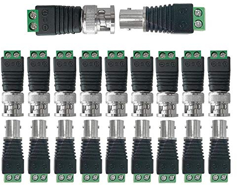 Aiqeer 10 Paare BNC Adapter Terminalblock, BNC Video Balun Verbinder, 2 Polig BNC Männlich Stecker & Weiblich Buchse Kit, Schraubklemme Kabel Verbinder