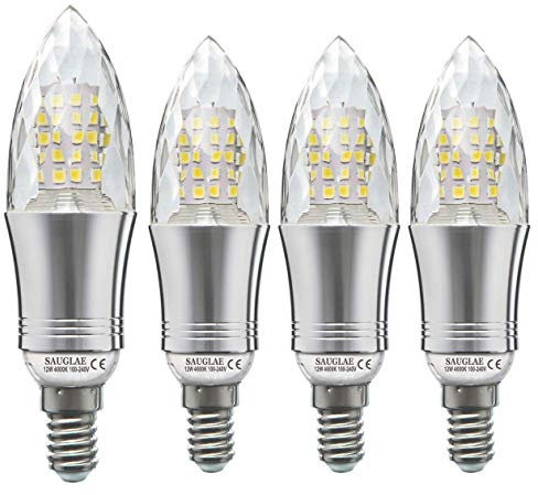 SAUGLAE E14 LED Candle Bulbs 12W, 100W Incandescent Bulbs Equivalent, 4000K Natural White, 1200Lm, Small Edison Screw Light Bulbs, 4-Pack