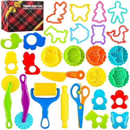 Dough Tool Set, 28 Pcs Dough Tools Sets for Kids Ages 4-8, Dough Accessories Includes Cutters Roller, Rolling Pins, Safety Scissors, Plastic Knife, Animal Shapes Cutters
