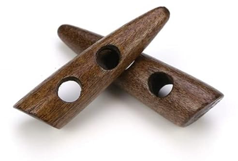 12 hochwertige Holzknöpfe - Knebelknöpfe 40 x 13 mm braun dunkelbraun Knebel, 2 Löcher Keilform längliche Knöpfe Keilknöpfe zum annähen nähen basteln - Jackenknöpfe Mantelknöpfe