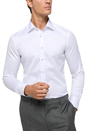 Eterna Herren Langarmshirt Slim Fit Gentle Shirt Twill weiß Uni Hemd, 44