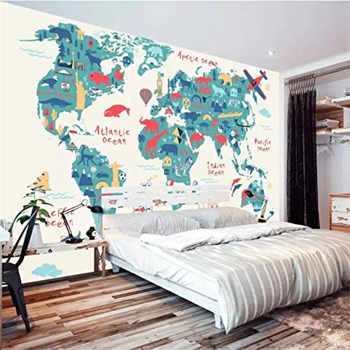 TANYANG Benutzerdefinierte 3D-Wandbilder Cartoon Weltkarte Kinderzimmer Hintergrundwand Kindergarten Technik Tapete 120Cm(W)×80Cm(H)