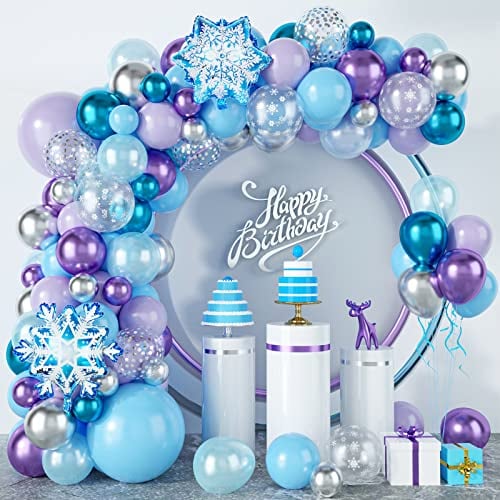 94 Stück Frozen Luftballon Girlande Frozen Geburtstagsdeko Mädchen mit Metallic Blau Lila Silber Schneeflocke Folien Ballon Frozen Eiskönigin Weihnachten Baby shower Eiskönigin Cartoon Thema