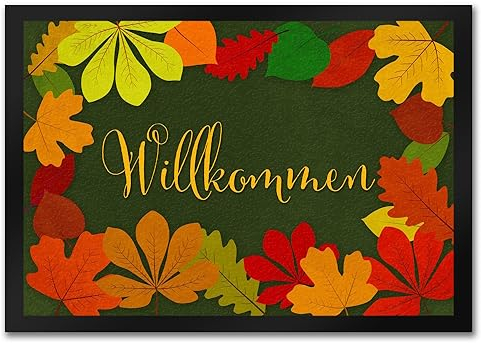 speecheese Willkommen Herbst Fußmatte in 35x50 cm mit Laubkranz als hübsche Herbstdekoration für die Eingangstür um die Besucher im Herbst herzlich Willkommen zu heißen