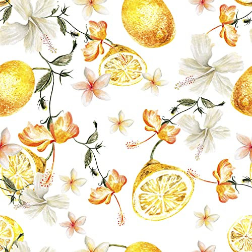 VaryStyle 17.7x393 Floral Peel and Stick Wallpaper Floral Lemon Wallpaper Fruit Mural Wallpaper Self Adhesive Removable Decorative Citrus Floral Contact Paper for Cabinets Bathroom Farmhouse Kitchen