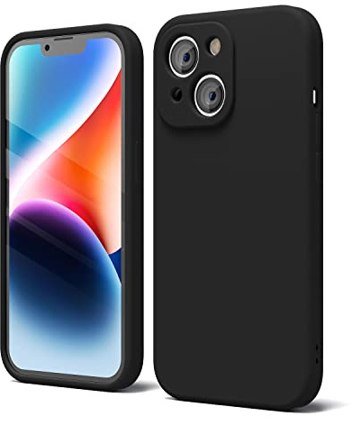 oakxco for iPhone 14 Plus Phone Case Liquid Silicone, Cute Thin Slim Soft Rubber TPU Plain Smooth Gel Cover for Women Girl, Matte Solid Protective & Shockproof, Black