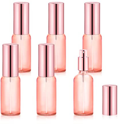Wresty 6 Packs 30ml/1oz Pink Glass Spray Bottle Travel Perfume Atomizer Bottle Empty Fine Mist Spray Bottle Refillable DIY Cosmetic Bottle Container For Fragrance Essential Oils Liquids