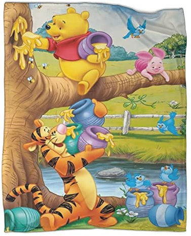 Winnie Puuh Flanell Decke,Kinderdecke 3D Drucken Microfaser Flauschig Weich Warm Plüsch Wohndecke Fleece Tagesdecke Decke Für Sofa Und Bett 40x50inch(100x130cm)