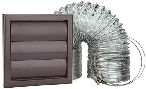 VENTS Brown 4 inch Cooker Hood Bathroom Extractor Fan Kit with 100 mm Gravity Grille Vent Cover 3 Meters Aluminium Flexible Duct & Jubilee Clips for Tumble Dryer Wet Room Ventilation
