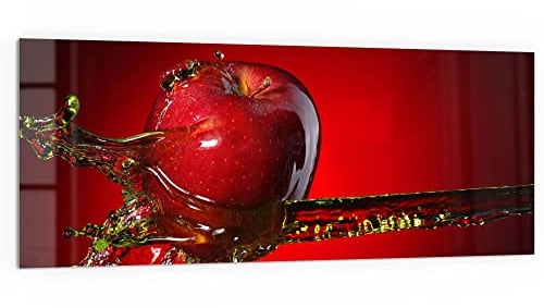 DEQORI Küchenrückwand Glas | Motiv Flüssigkeit trifft Apfel | 125x50 cm | Bad- oder Herd-Rückwand | Herdblende Spritzschutz für Küche & Badezimmer | Moderne Deko für Fliesenspiegel