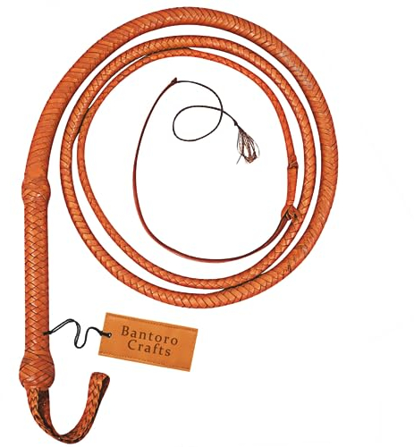 Brun Fouet en Cuir de Kangourou Fouet 16 Tresses Brins Cuir tressé Ventre en Cuir et traversin en Cuir à l'intérieur Fouet craquant Fort pour Les Sports équestres (4 Pieds (1,21 Mètre))