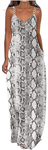 Kleider Damen Sommerkleid Lang Lässiges Einfarbig Maxikleid Ärmellos V-Ausschnitt Trägerkleid Boho Urlaubskleid Große Größen Lose Kleid Partykleid S-5XL Locker Freizeitkleid mit Reißverschluss